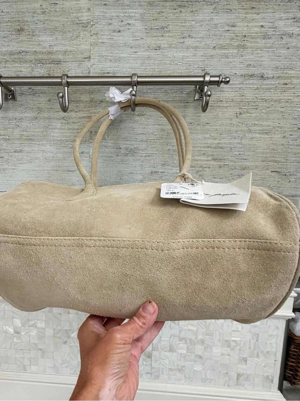 NWT free people sierra suede shoulder bag tote beige tan yellow
